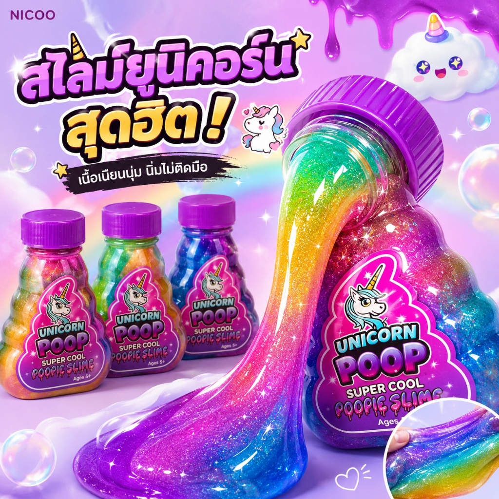 ส่งจากไทย🔥ของเล่นสไลม์ ยูนิคอร์นสายรุ้งของแท้ สไลม์น้ำลายมนุษย์ดาว ดัดแปลงของเล่นคลายเครียด
