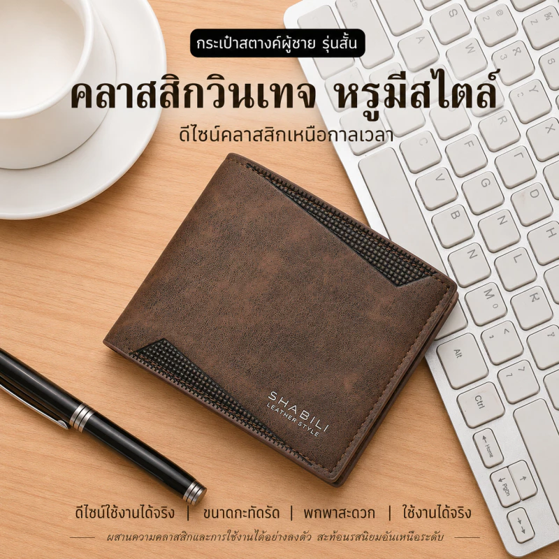 กระเป๋าสตางค์สั้นสำหรับผู้ชายรุ่นใหม่ กระเป๋าใส่เหรียญ กระเป๋าสตางค์ ที่ใส่บัตร สไตล์เกาหลี