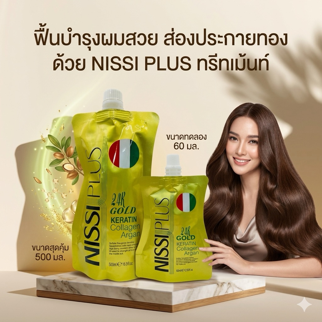 Nissi plus rich keratin collagen argan 60ml 500ml นิซซี่ พลัส ริช คอลลาเจน อาแกน ทรีทเม้นท์บํารุงผม