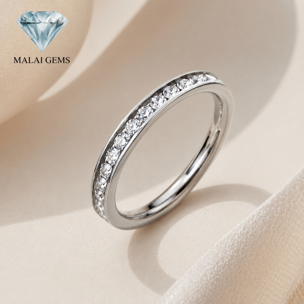 แหวนเพชร CZ เพชรรอบวง Eternity Ring แบรนด์ Malai Gems ชุบทองคำขาว แถมกล่องฟรี ! โรงงานไทย มีส่งด่วน