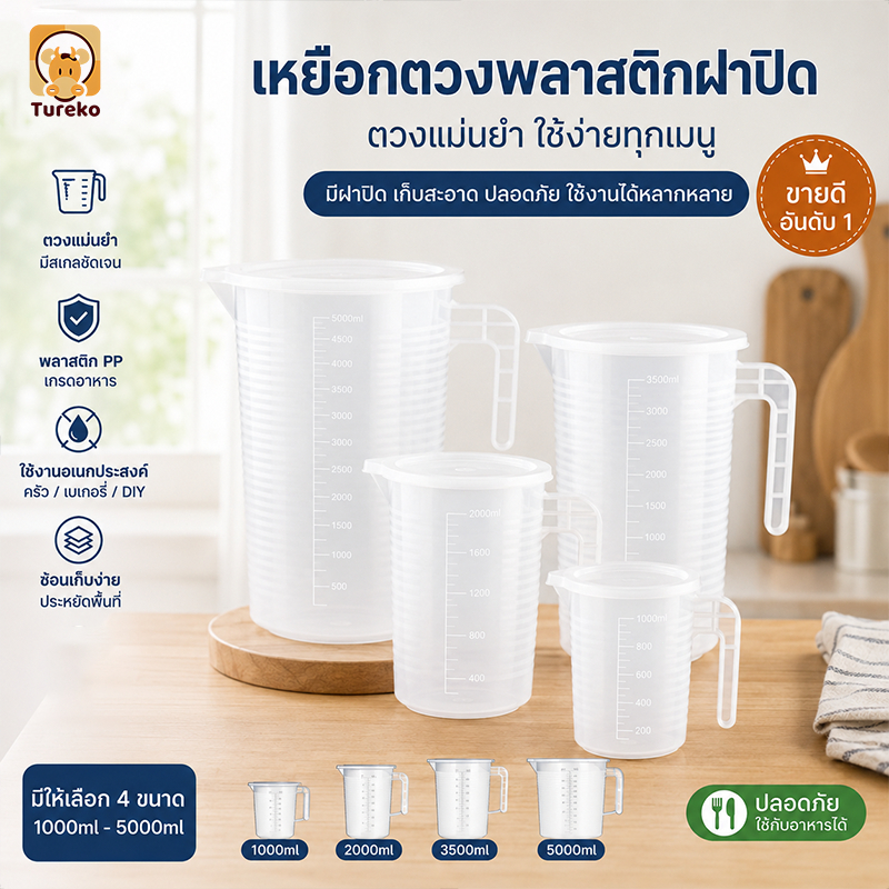 ที่ตวงน้ํา ถ้วยตวง เหยือกตวง ทนความร้อน พร้อมฝาปิด มีหลายขนาดให้เลือก