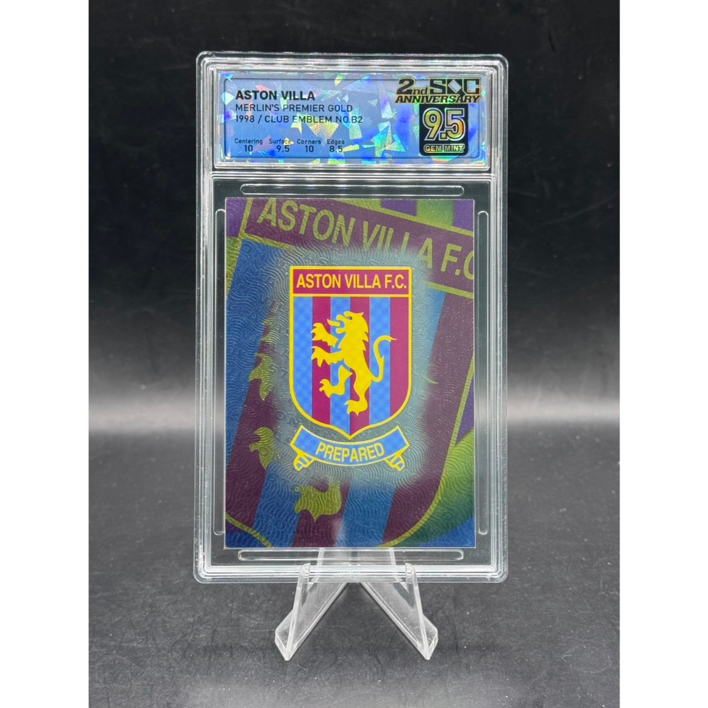 **Aston Villa Club Emblem - 1998 Merlin's Premier Gold - #B2 - SQC 9.5 Gem Mint**