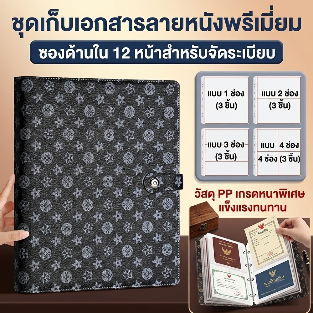 ใส่เอกสาร สมุดเก็บเอกสารขนาด A4/B5 แฟ้มสมุด Binder สมุดเก็บทะเบียนบ้าน หน้าภายในมีซิป ป้องกันฝุ่น