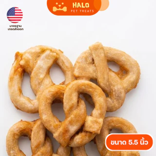 HALO ขนมขัดฟันสุนัข ทรงเพลสเซล คลุกไก่ ทำจากหนังวัวแท้100% ช่วยลดคราบหินปูน
