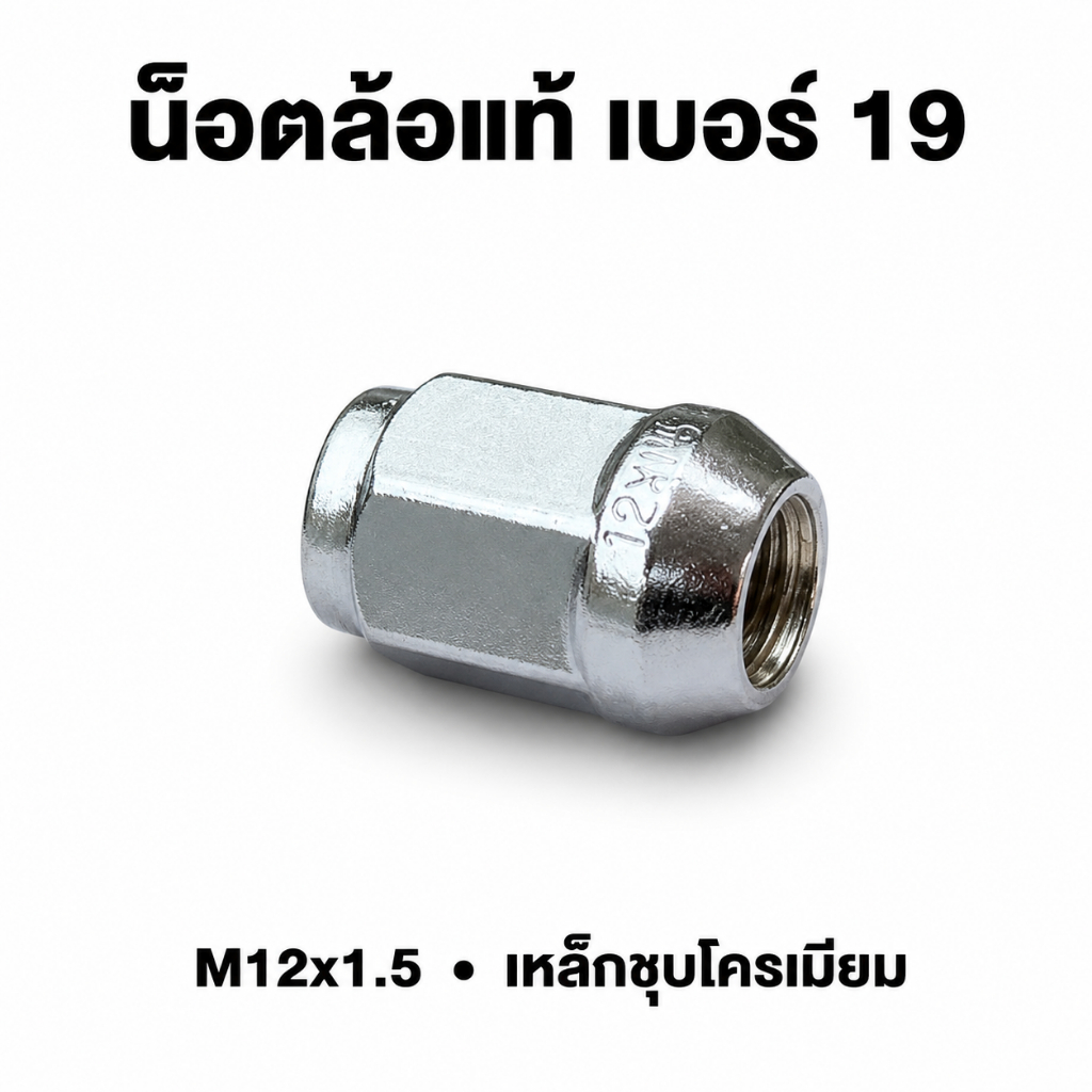 น็อตล้อแท้ เบอร์ 19 M12x1.5 น็อตเหล็ก ใส่ Vigo Revo Triton D-MAX Navara BT-50 ส่งฟรี ประกัน 3 เดือน