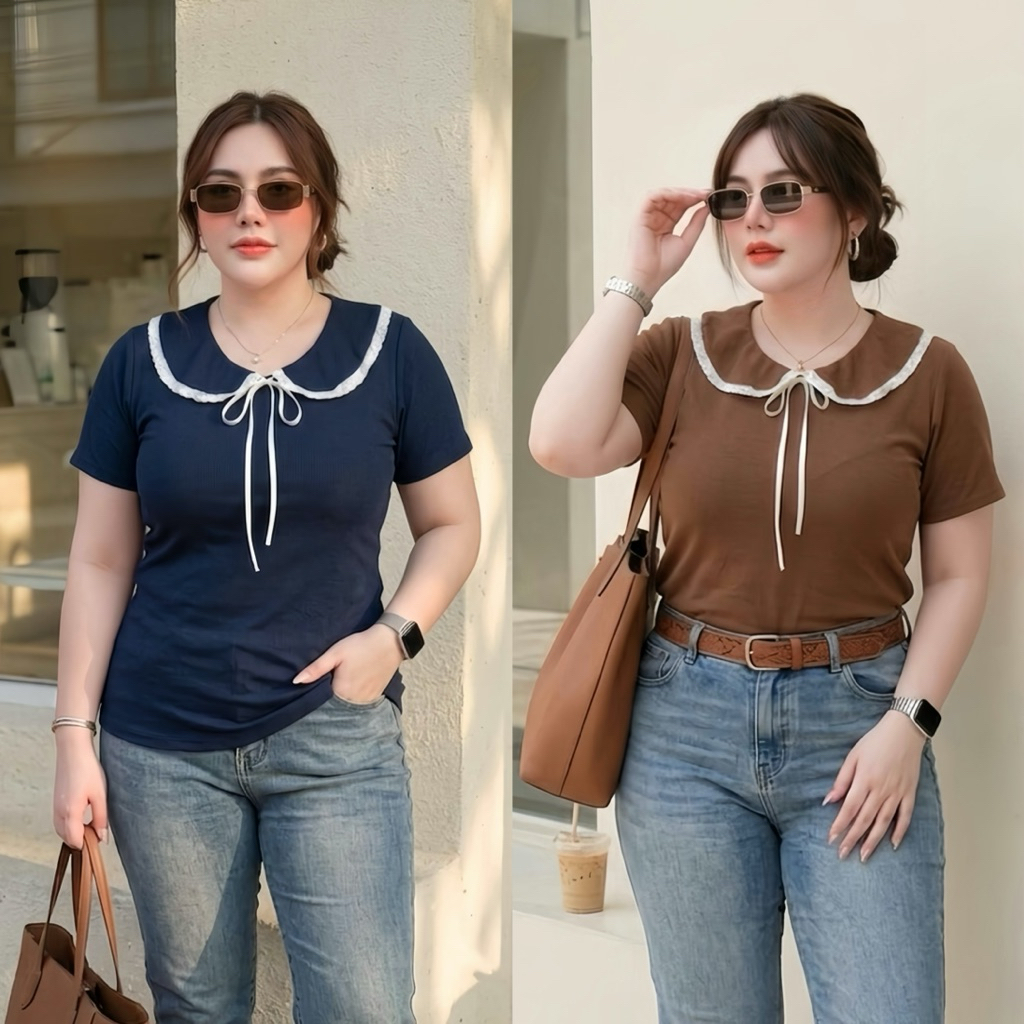เสื้อยืดคอบัวน่ารัก สาวอวบอ้วนไซส์ใหญ่ อก 44-60 นิ้ว