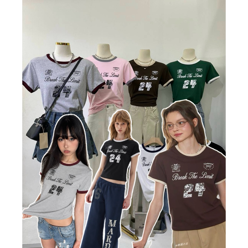 🇰🇷NEW ARRIVAL🇰🇷 เสื้อยืดแขนสั้นกุ๊นคอสกรีนเลขด้านหน้าเท่ๆคูล ลุคสปอต เนื้อผ้ายูนิโคล่ยืดเด้ง เข้าทรงสวย