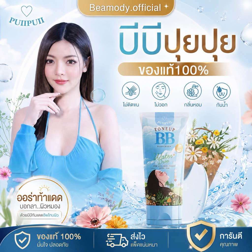 (💙พร้อมส่ง แท้💯) บีบีปุยปุย โทนอัพปุยปุย BB PUIIPUII กันแดดปุยปุย ปรับผิวขาวใสขึ้นทันที บำรุง ผิวกระจ่างใส กันแดดโอปอล์