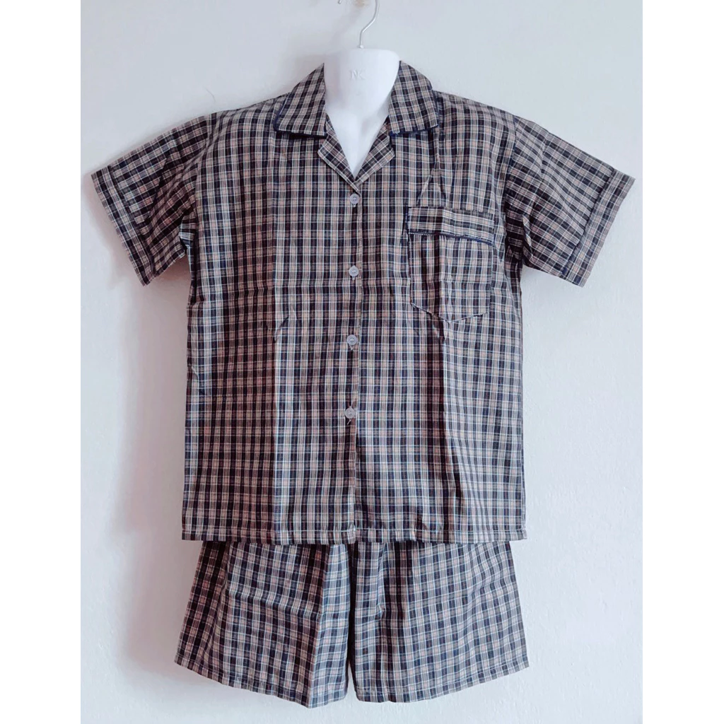 👕ชุดนอนผู้ใหญ่ แขนสั้นขาสั้น คอปก ลายสก๊อต