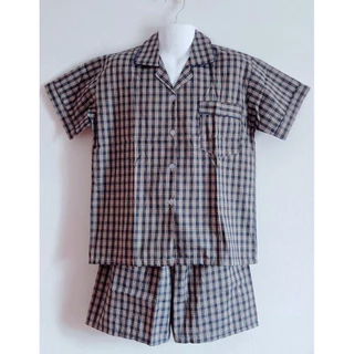👕ชุดนอน​ผู้ใหญ่​ แขน​สั้น​ขา​สั้น​ คอปก ลายสก๊อต