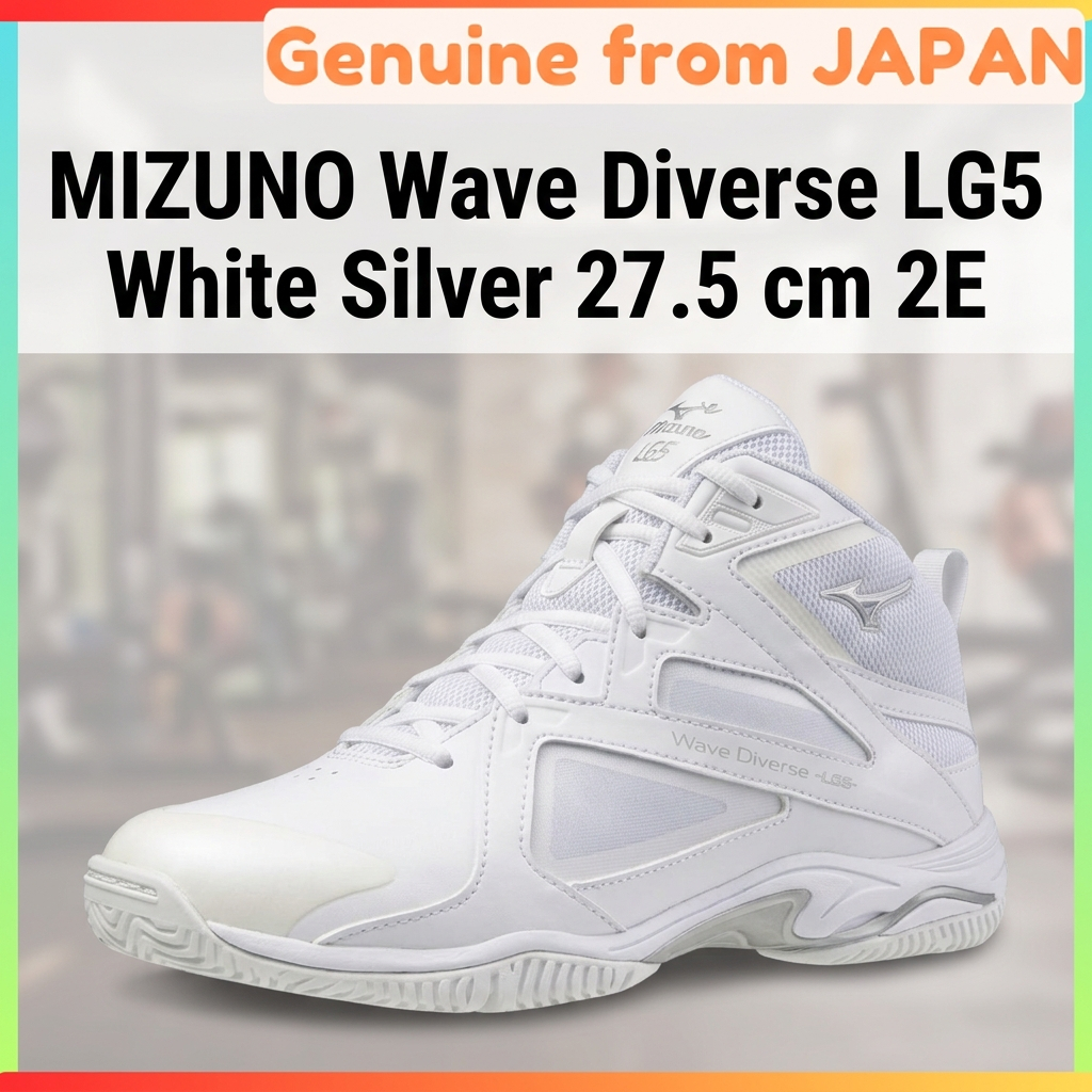 MIZUNO Wave Diverse LG5 Fitness Shoes 2E Wide Gym Studio Exercise White Silver 27.5 cm Unisex