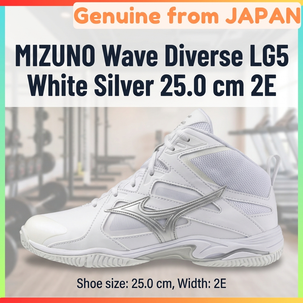 MIZUNO Wave Diverse LG5 Fitness Shoes 2E Wide Gym Studio Exercise White Silver 25.0 cm Unisex