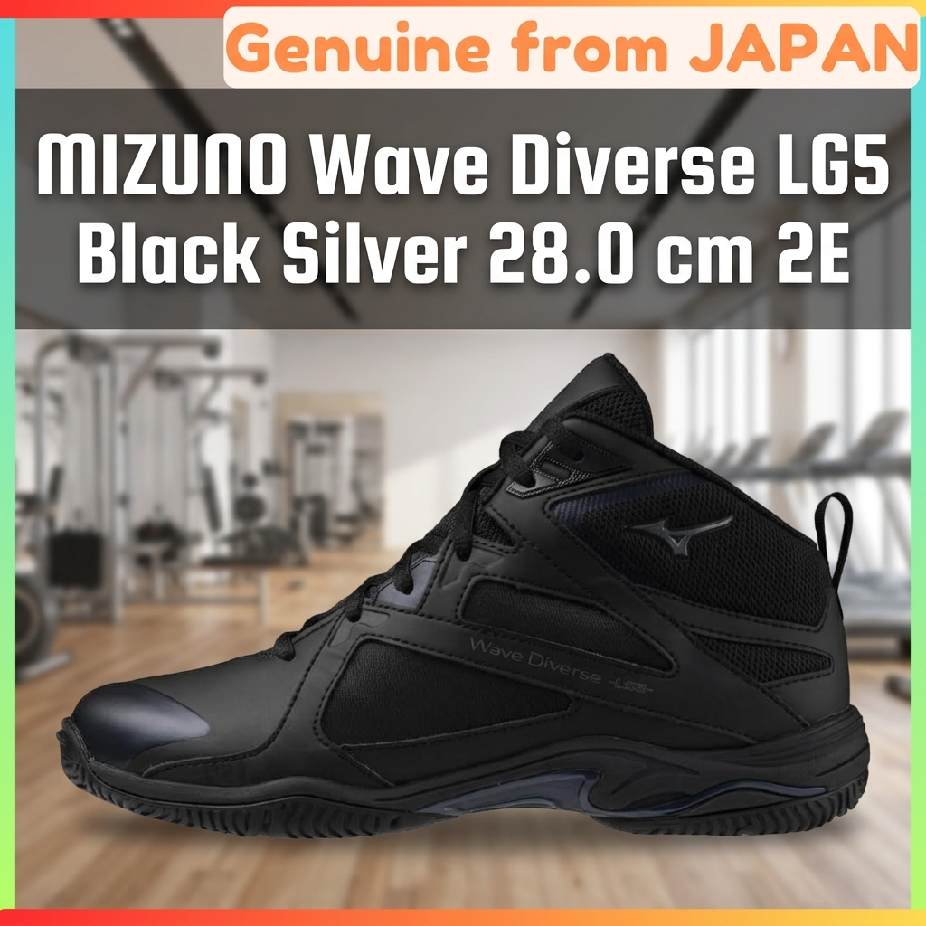 MIZUNO Wave Diverse LG5 Fitness Shoes 2E Wide Gym Studio Exercise Black Silver 28.0 cm Unisex