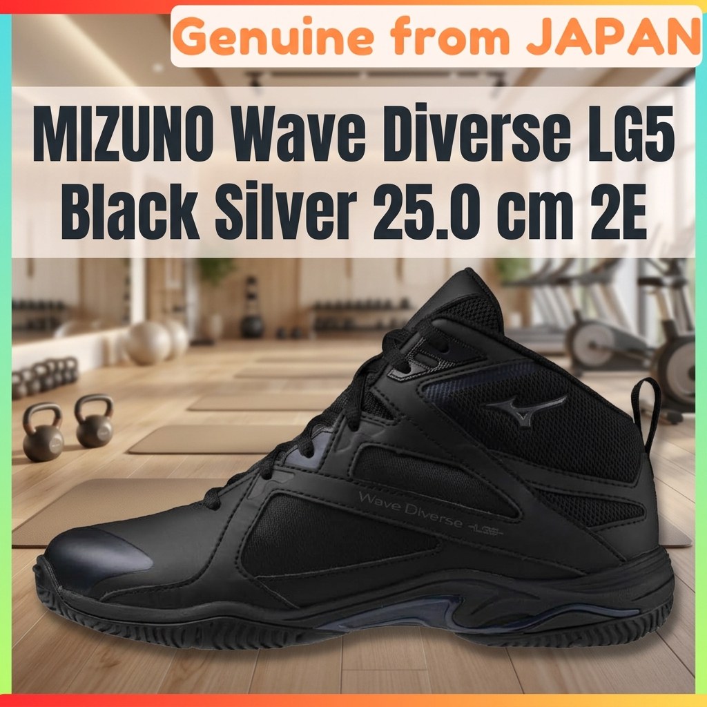 MIZUNO Wave Diverse LG5 Fitness Shoes 2E Wide Gym Studio Exercise Black Silver 25.0 cm Unisex