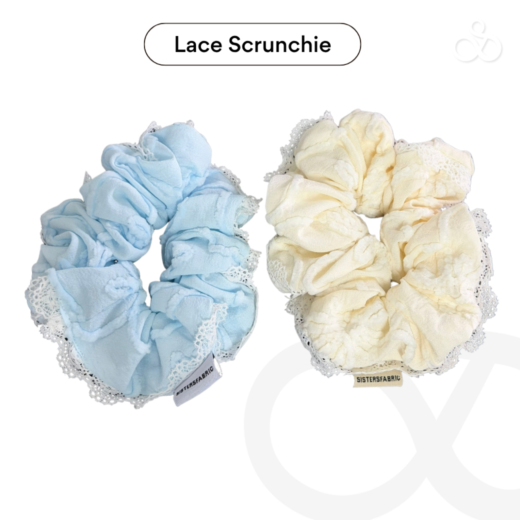 Sistersfabric- Lace scrunchie หนังยางผ้าตกเเต่งลูกไม้ ป้ายเเบรนด์