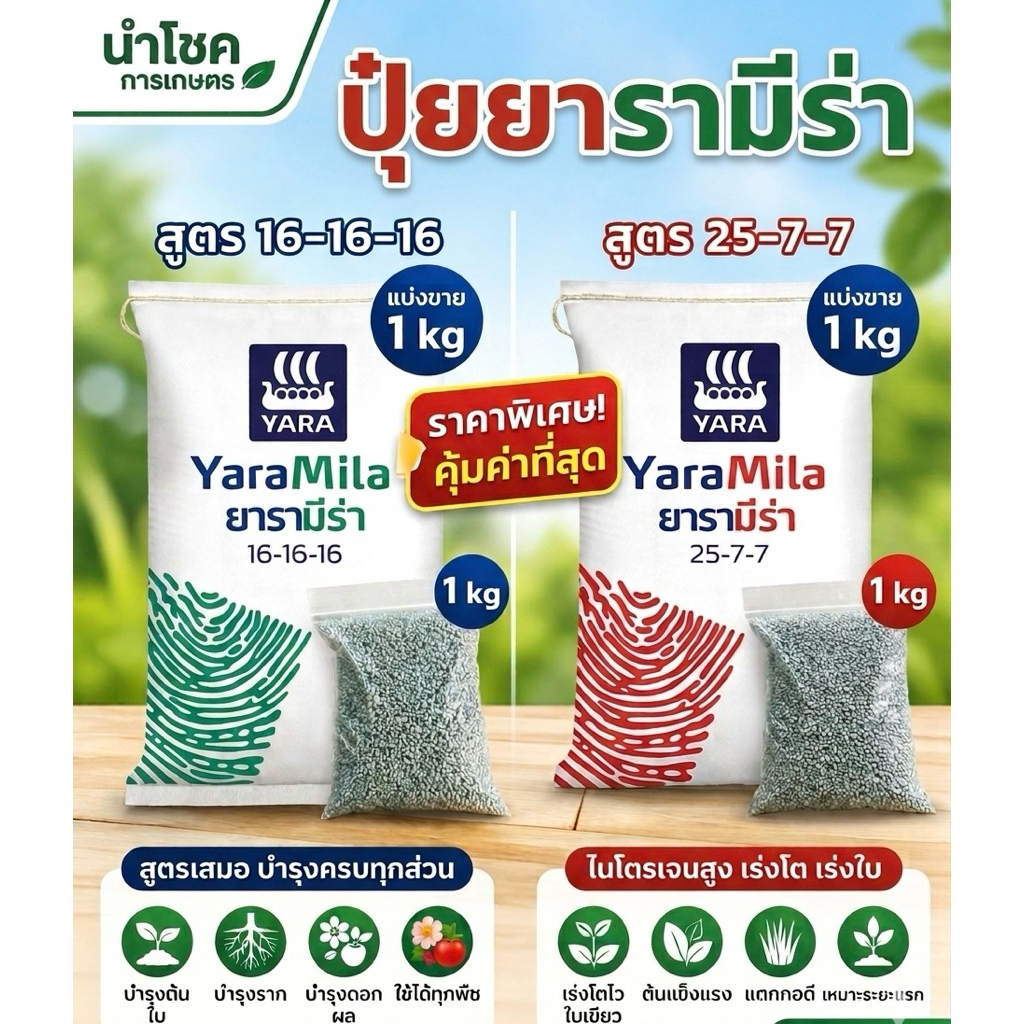 [แบ่งขาย 1-5 kg] ปุ๋ย 16-16-16 และ ปุ๋ย 25-7-7 ยารามีร่า ปุ๋ยบำรุงต้น บำรุงใบ พืชแข็งแรง