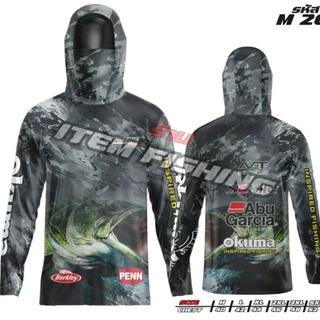 เสื้อตกปลาเเขนยาวกันเเดดกัน UV มีหมวกเเละผ้าบัฟในตัว ใส่สบายระบายอากาศได้ดี
