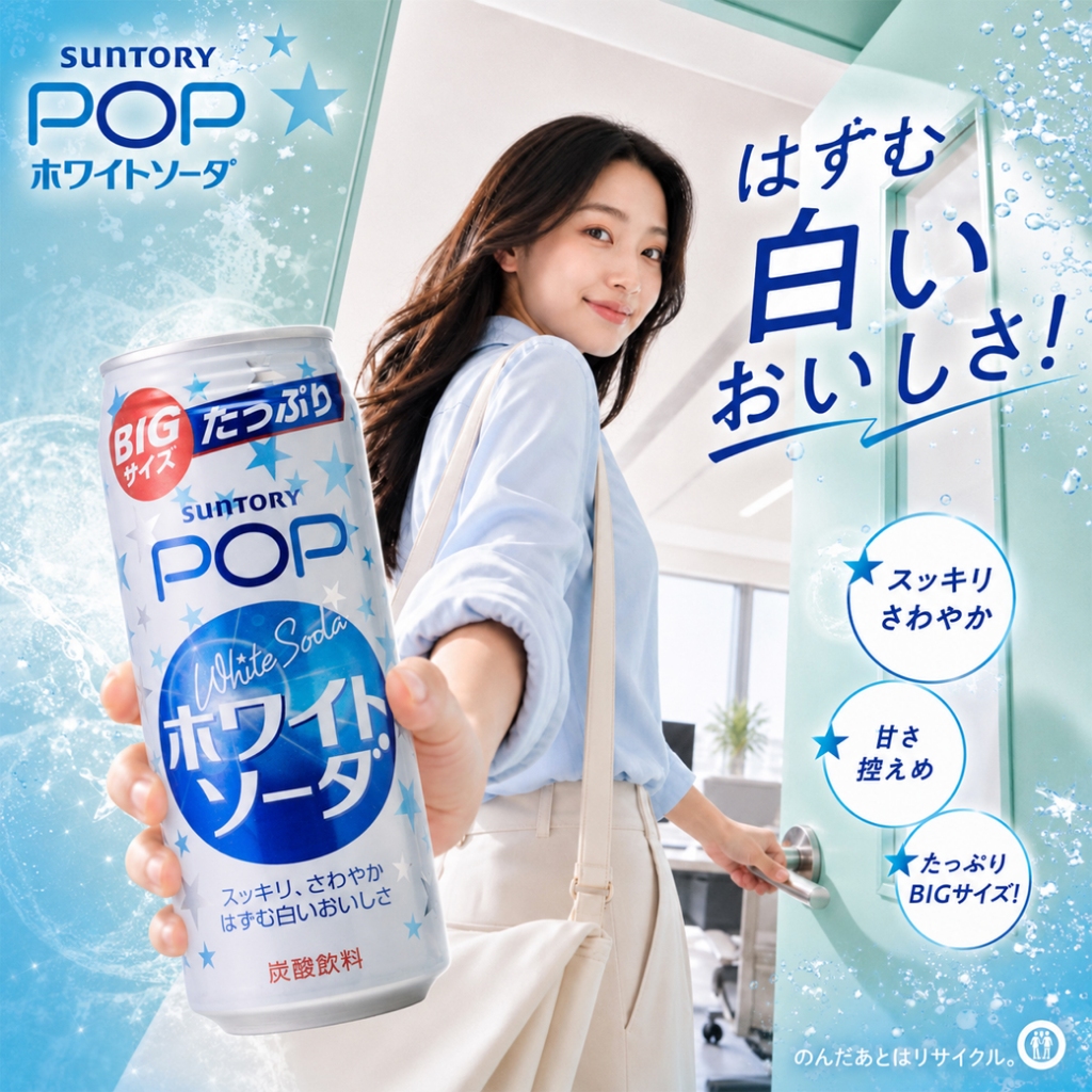 Suntory Pop White Soda ＰＯＰ ホワイトソーダ ซันทอรี่ไวท์โซดา 490ml