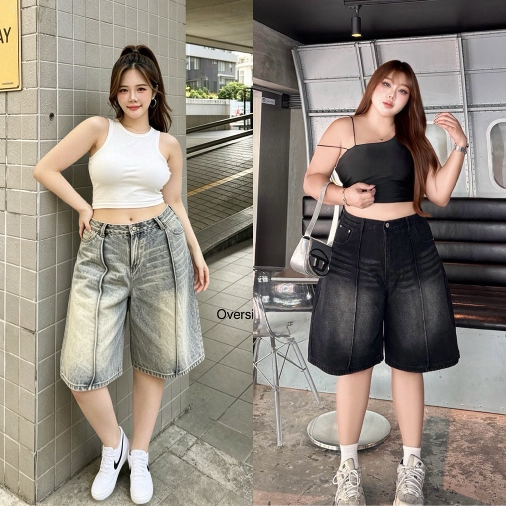 /TB/ กางเกงยีนส์4ส่วน ตีเกร็ดหน้า มีไซส์เอว34-44 งานฟอกสีสวย เก็บทรงเนี้ยบ เป้าไม่รั้ง #สาวอวบอ้วน พลัสไซส์