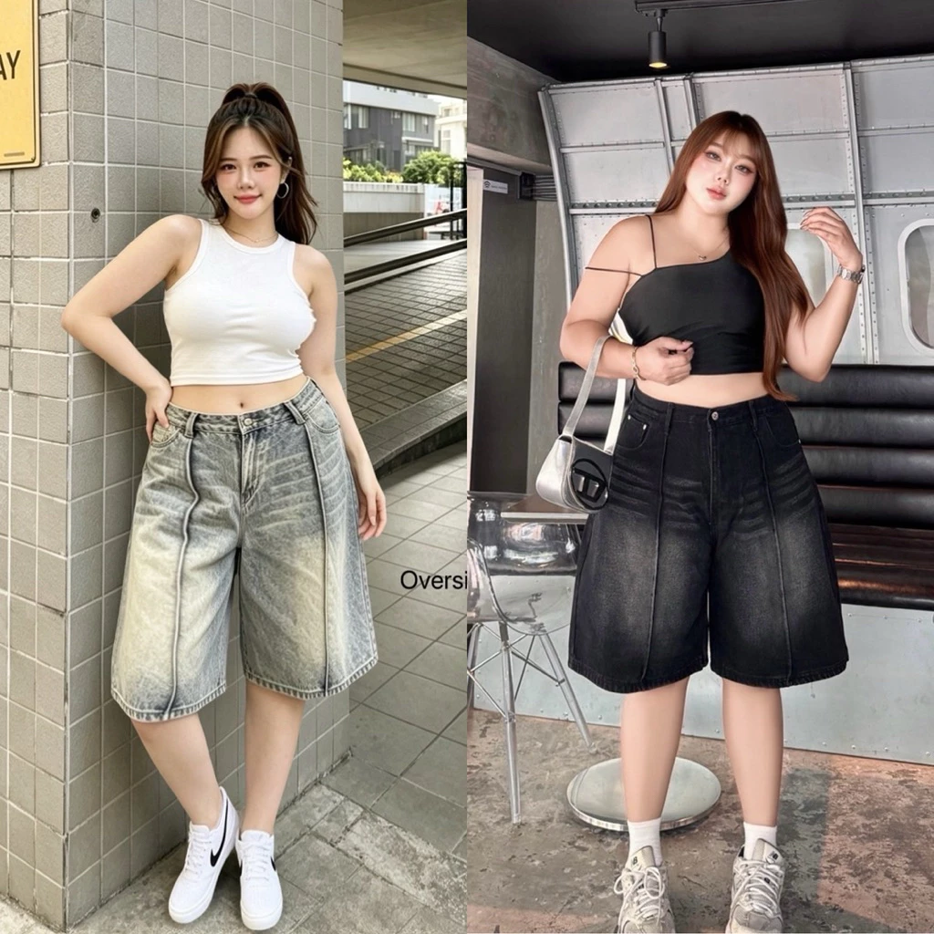 /TB/ กางเกงยีนส์4ส่วน ตีเกร็ดหน้า มีไซส์เอว34-44 งานฟอกสีสวย เก็บทรงเนี้ยบ เป้าไม่รั้ง #สาวอวบอ้วน พลัสไซส์