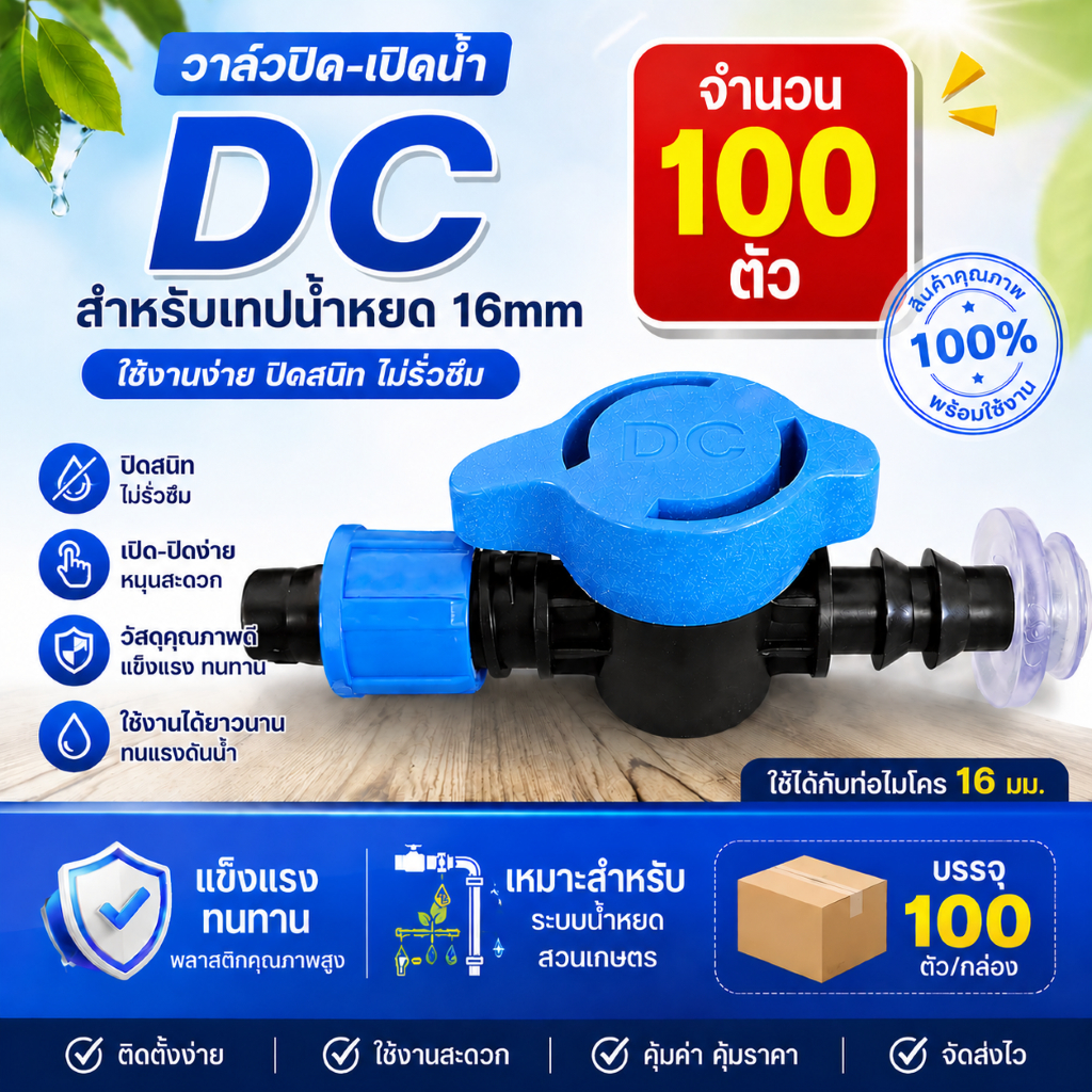 ข้อต่อวาล์วเทปน้ำหยด TV5 + ลูกยาง เกรดดี ไม่รั่วซึม (50-100 ตัว)