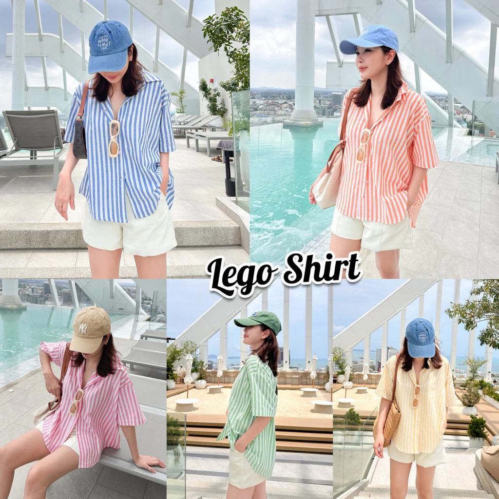 LEGO SHIRT เสื้อเชิ้ตแขนสั้นทรง Oversize ผ้าฝ้ายทอเนื้อนิ่มใส่สบาย แมทช์ง่าย