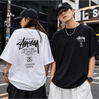 （จัดส่งตลอด 24 ชั่วโมง）AwenMoor เสื้อยืดแขนสั้นผู้ชายสไตล์เกาหลีไซส์ใหญ่คอกลมลายพิมพ์ผ้าฝ้ายสำหรับฤดูร้อน