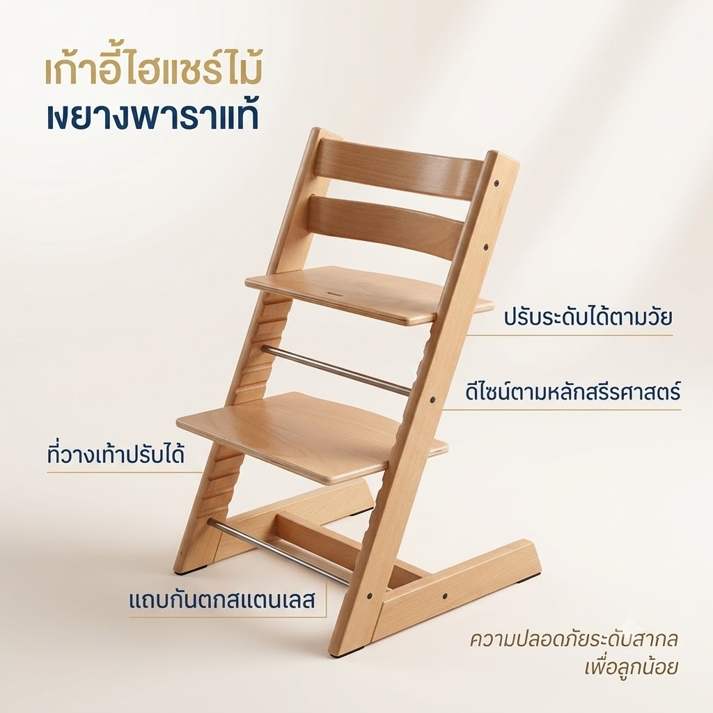เก้าอี้สูงสำหรับเด็กไม้เนื้อแข็ง (สำหรับทานอาหารและอ่านหนังสือ) เก้าอี้ป้อนอาหารเด็กแบบปรับได้อเนกประสงค์