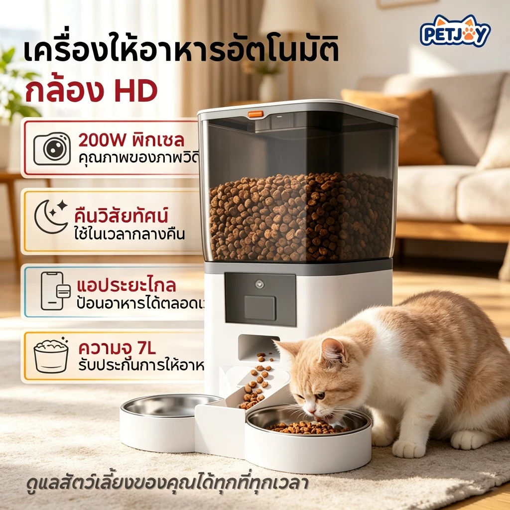 เครื่องให้อาหารสัตว์เลี้ยงอัตโนมัติ 5L WIFI แอปควบคุมระยะไกล ระบบไฟคู่ ชามสแตนเลส