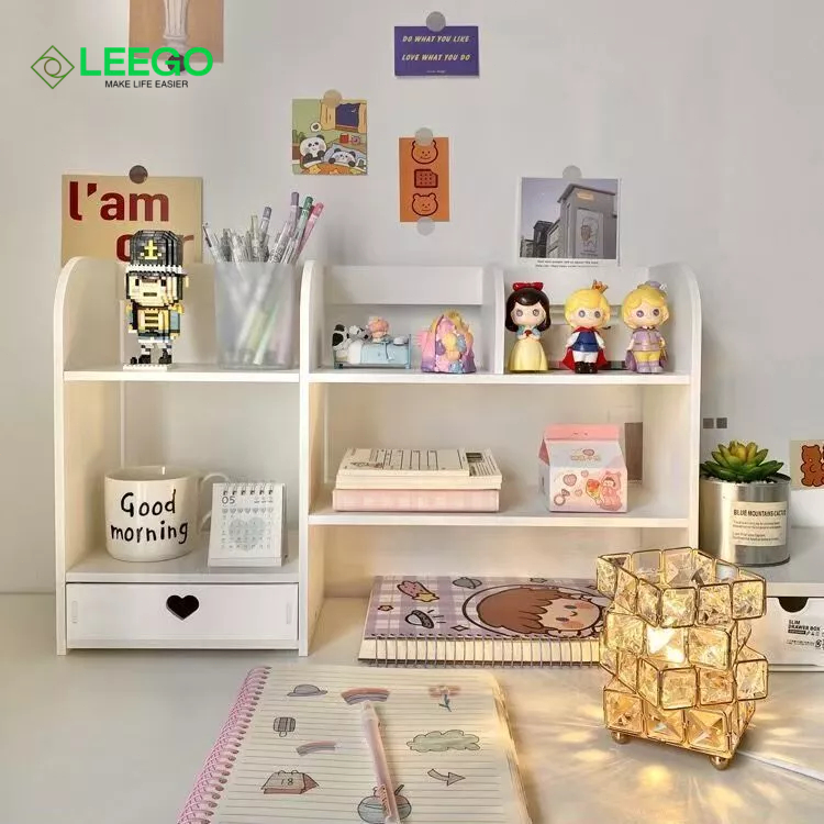ชั้นวางเดสก์ท็อป สองชั้น สูง สไตล์มินิมอล วางเครื่องสำอาง เครื่องเขียน หนังสือ สำหรับหอพักและสำนักงาน