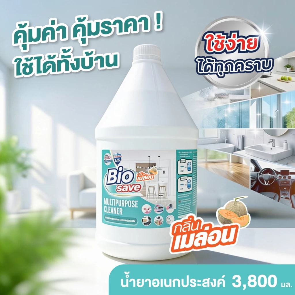 3.8L น้ำยาอเนกประสงค์ ขัดล้างเช็ดถู น้ำยาทำความสะอาดไบโอเซพ สูตรเข้มข้น [กลิ่นเมล่อน]