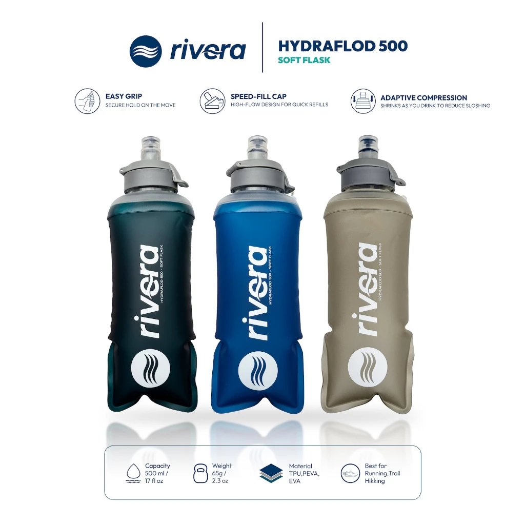 ใหม่ - RIVERA HYDRAFLOD 500 Soft Flask 500ml ขวดน้ำวิ่งเทรล ขวดน้ำนิ่ม สำหรับ Running Trail Hiking