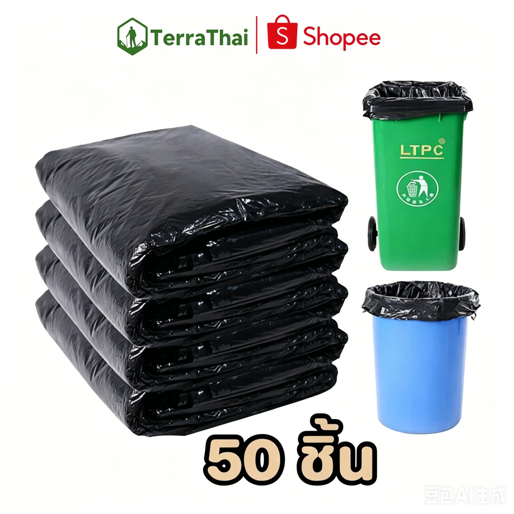 ถุงขยะดำ ถุงดำ ไร้กลิ่น เกรด A ใช้งานง่าย 50/100 ชิ้น