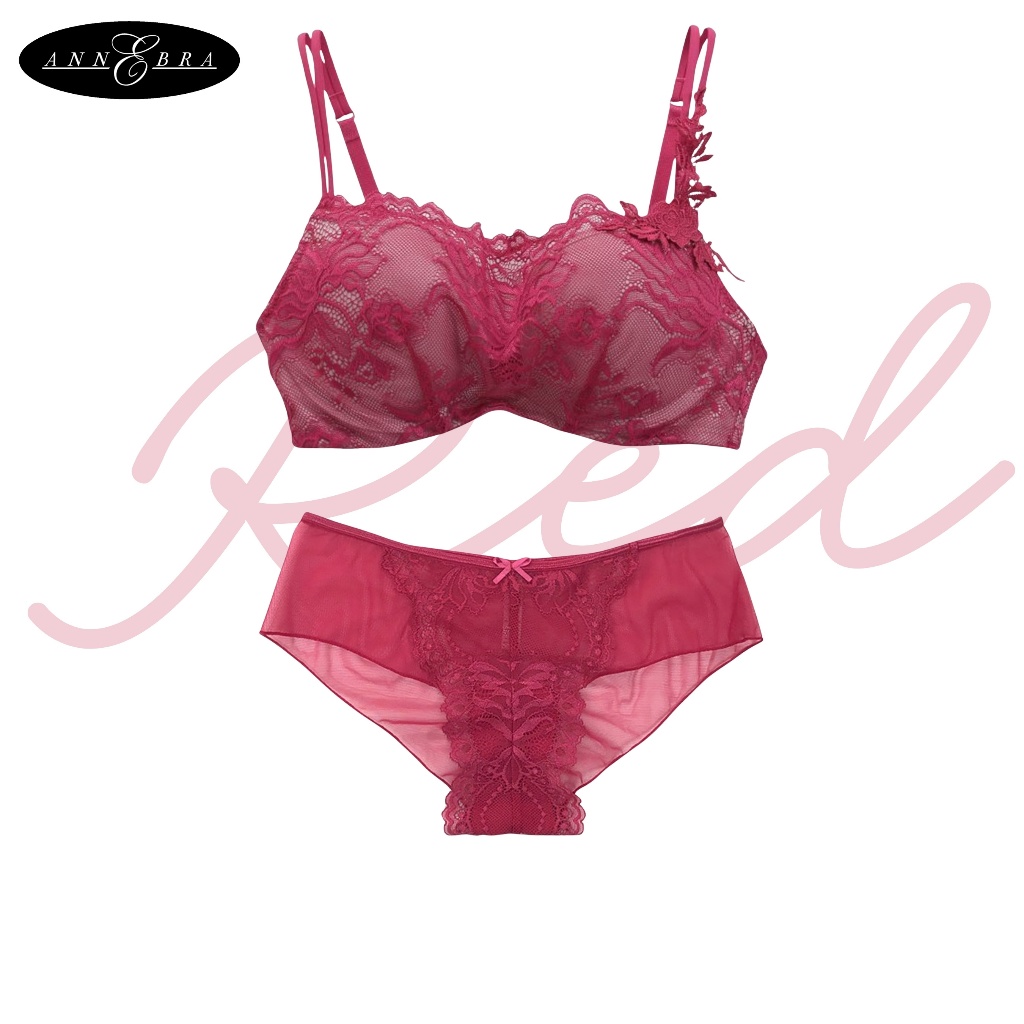 Annebra เซตบรา+กกน. บราเสริมทรง ตะขอหลัง มีโครง มีฟองน้ำ Push Up Bra+Panty SET รุ่น AB1-574/AU3-854