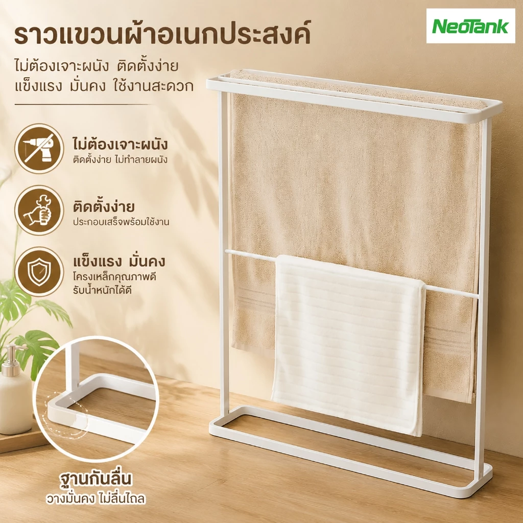 NeoTank ราวแขวนผ้าเช็ดตัว ราวตากผ้าเช็ดตัว ราวผ้าขนหนู มินิมอล เหล็กกันสนิม คอนโด จัดเก็บผ้า