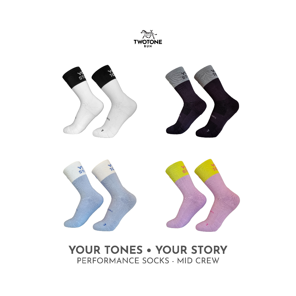 Twotone Run Performance Running Socks - Mid Crew - ถุงเท้าวิ่ง Your Tones • Your Story
