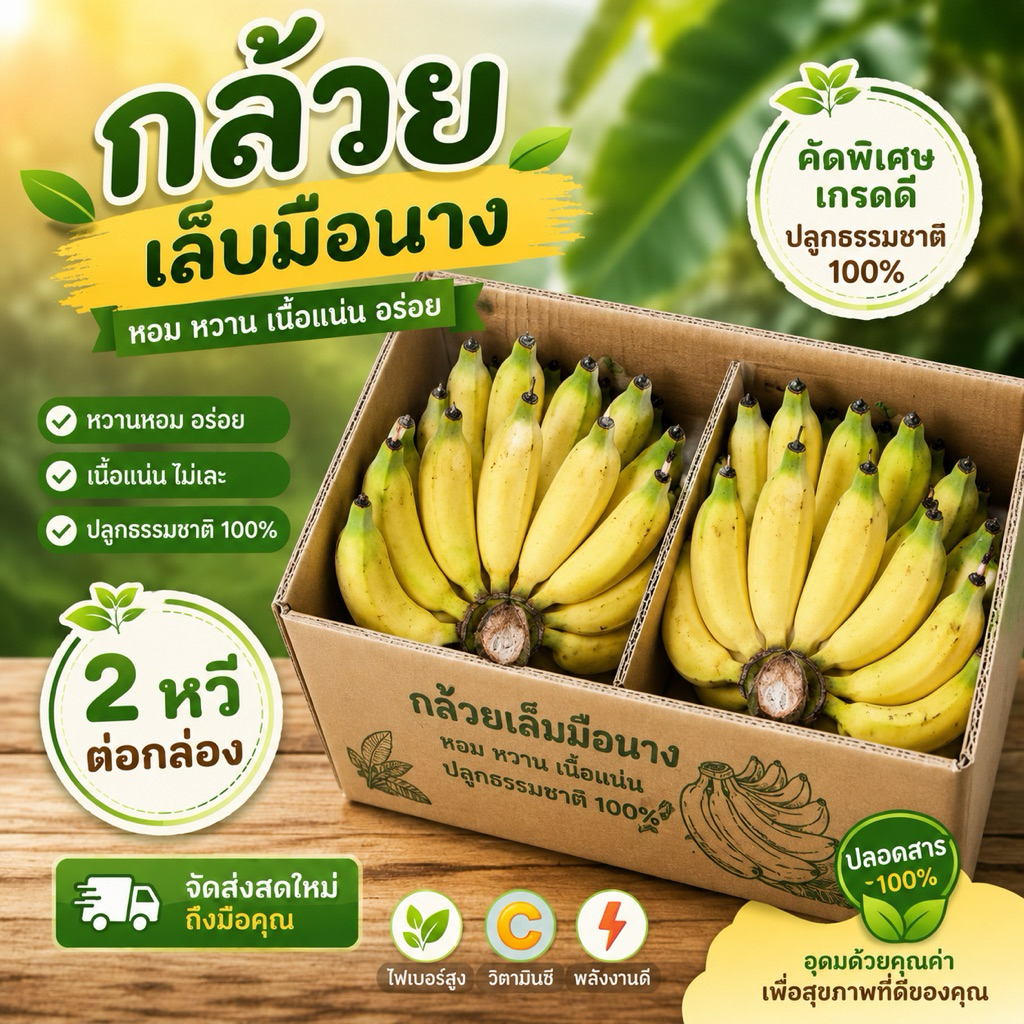 กล้วยเล็บมือนาง หวานหอม อร่อย สดใหม่จากสวน ชุมพร 2 หวี