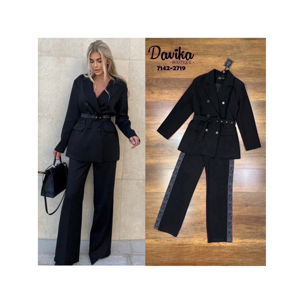 D8 งานป้าย Davika Set ชุดเซ็ท 2 ชิ้น สูท กางเกงขายาว เข็มขัด สำหรับผู้หญิง เสื้อผ้าแฟชั่นผู้หญิง ไซส