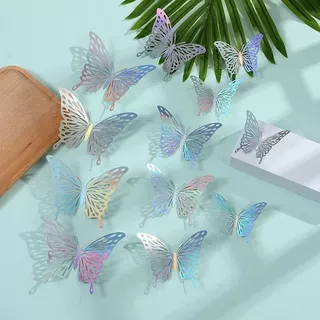 3Dสติกเกอร์ติดผนังรูปผีเสื้อสามมิติแบบกลวงสีรุ้ง สไตล์ INS เหมาะสำหรับตกแต่ง ลูกโป่ง ช่อดอกไม้ และงาน DIY