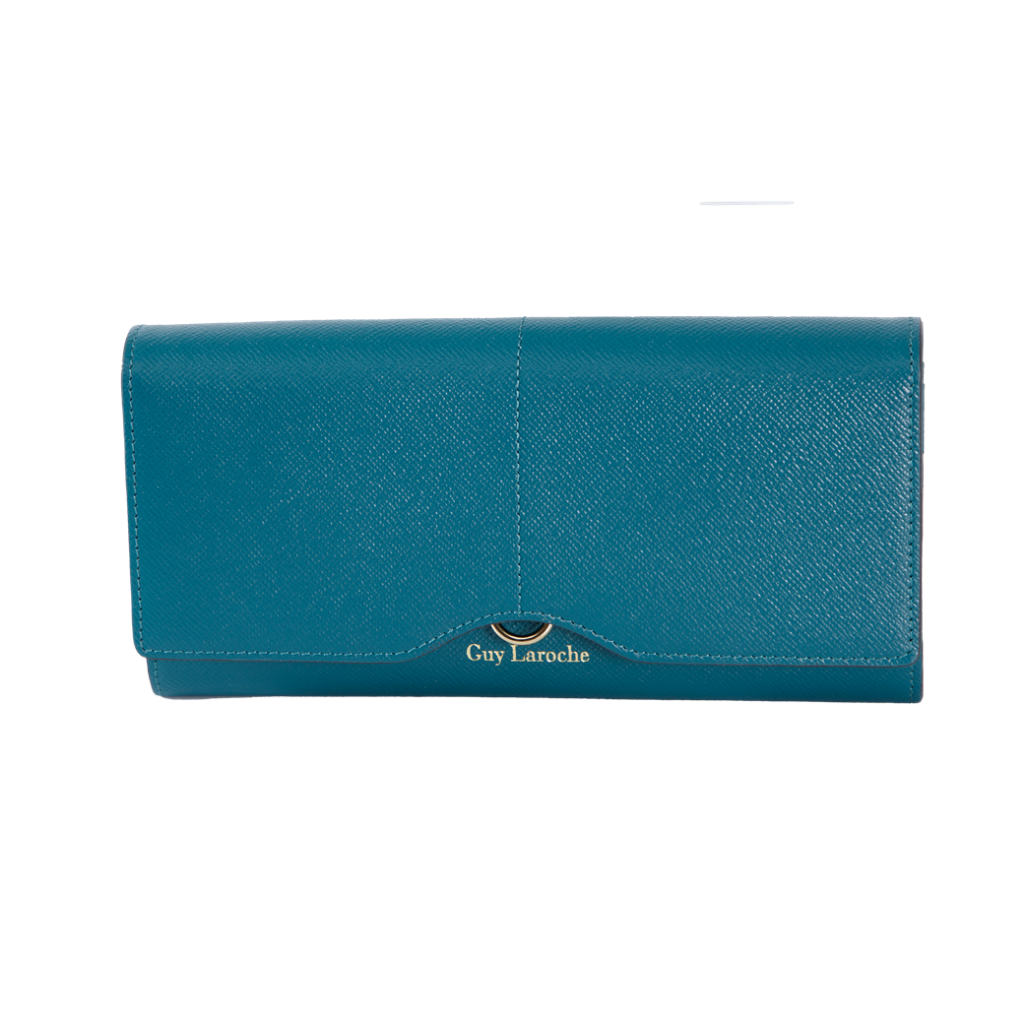 Guy Laroche กระเป๋าสตางค์ผู้หญิง กระเป๋าสตางค์ 2 พับยาวแบบบางสีเขียว รุ่น AGP09132S6GRL