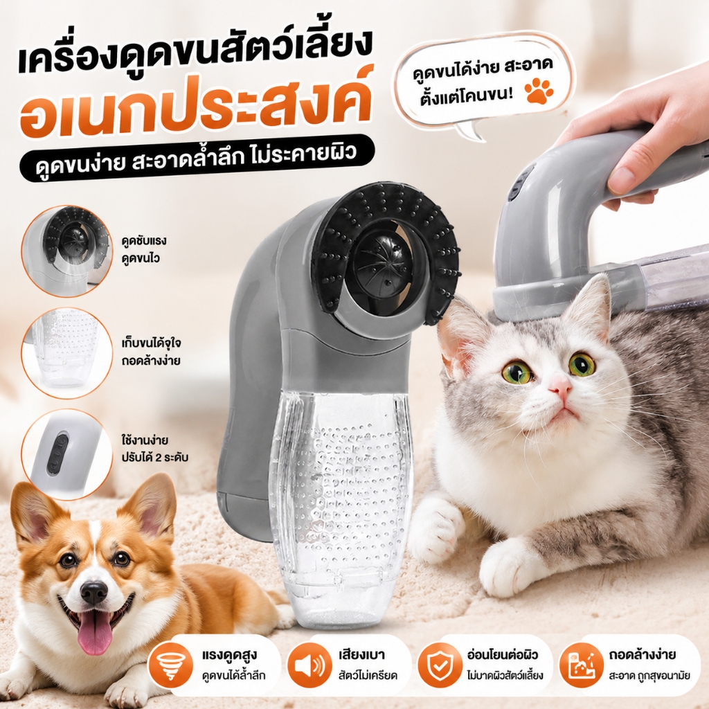 เครื่องดูดขนสัตว์เลี้ยงไฟฟ้า แบบพกพา สำหรับนวดและทำความสะอาดสุนัขและแมว