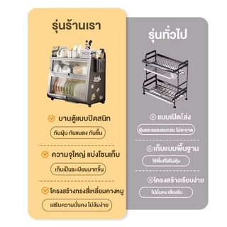 ZEEN ชั้นวางจาน ตู้เก็บของในครัว ประตูตู้พลิก มีที่วางมีด ที่ใส่ตะเกียบ และถาดระบายน้ำ กันน้ำ สนิม ชั้นวางของในครัว