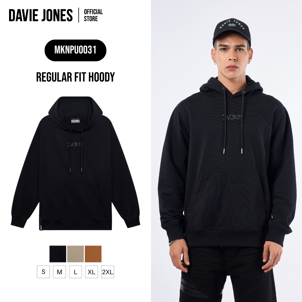 DAVIE JONES [BE FEARLESS] เสื้อฮู้ดดี้ผู้ชาย Logo Regular Fit Hoody สีดำ PU0037