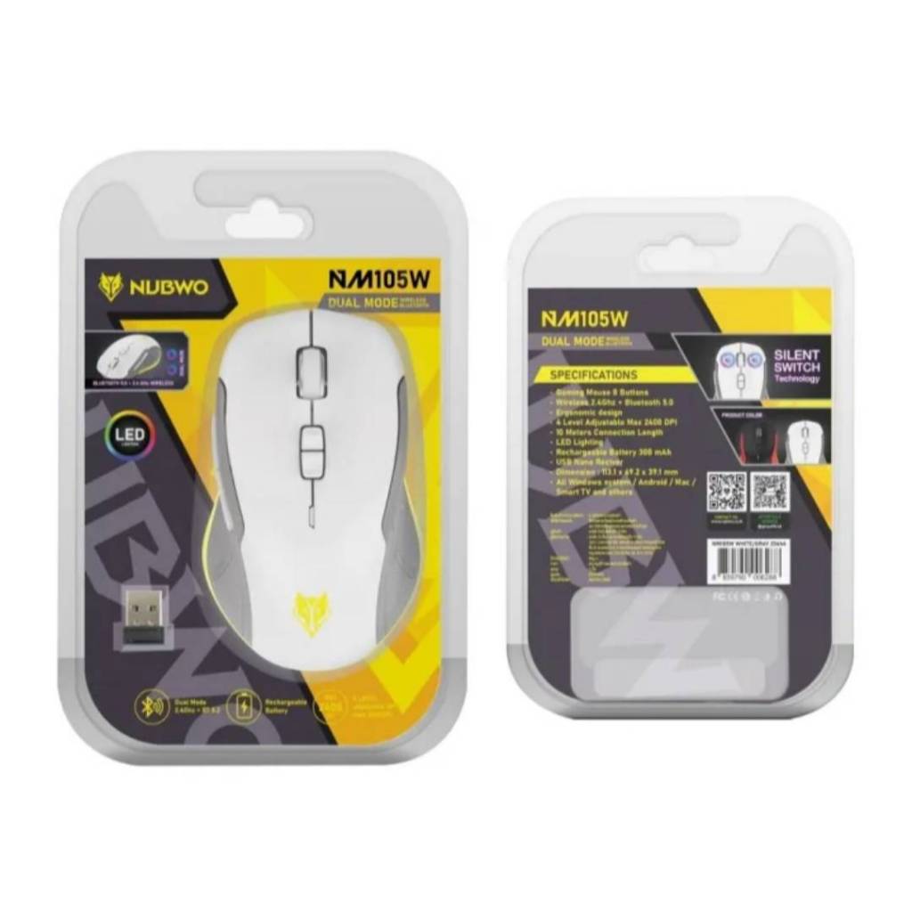 เมาส์ไร้สาย WIRELESS & BLUETOOTH NUBWO NM-105W ใช้งานได้ดี ใช้ทน ปรับค่า DPI ได้ 4 ระดับ สูงสุด 2400