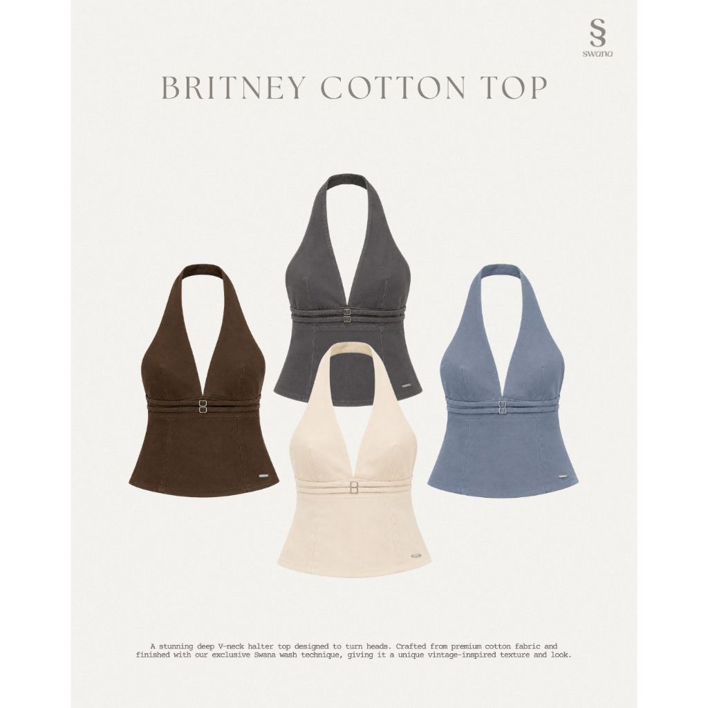 Swana.ss - Cotton Britney top ( XS-2XL) เสื้ออย่างเดียว คอวีลึก