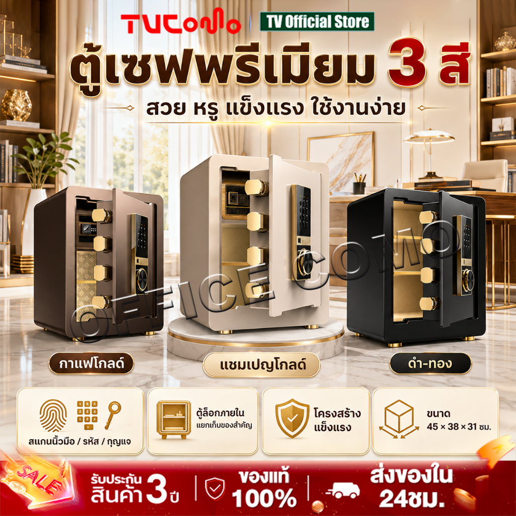 ตู้เซฟลายนิ้วมือ ตู้เซฟ 45cm Safe Box ระบบปลดล็อคเฉพาะสแกนลายนิ้วมือ/ล็อครหัส/กุญแจ รับประกันตลอดชีวิต หน้าจอสัมผัส