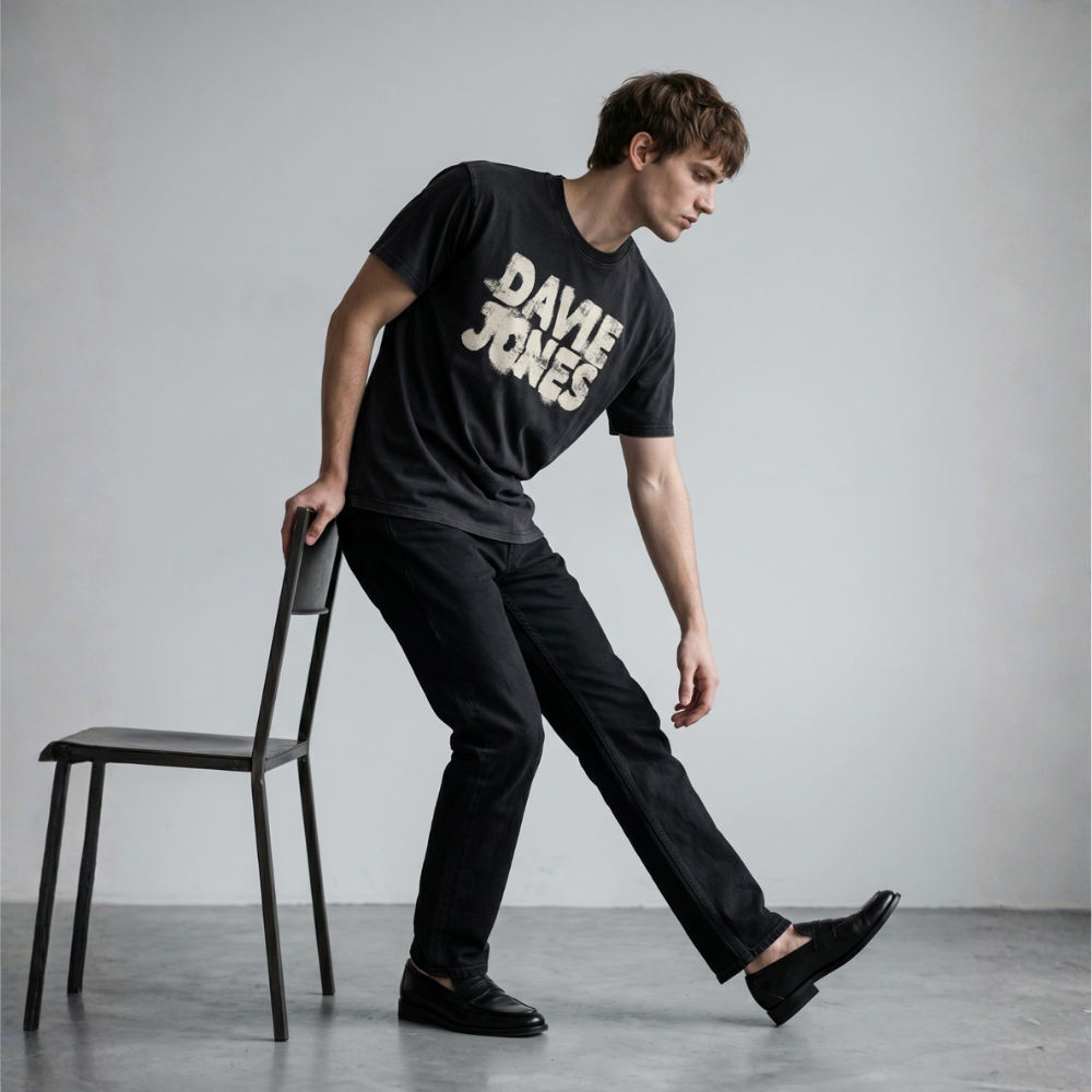DAVIE JONES تيشيرت رجالي Slim Fit بالشعار — أسود مغسول — صورة 7