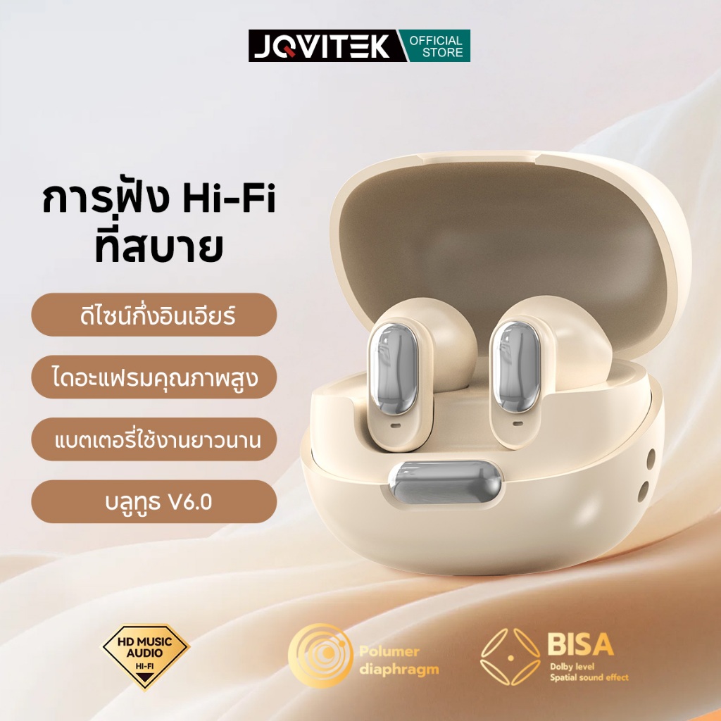 JQVITEK หูฟังบลูทูธ แบบสวมครึ่งหู ขนาดเล็ก มีไมค์ในตัว Bluetooth 6.0 แถมสายคล้อง หูฟังสำหรับนักเรียน EP106C