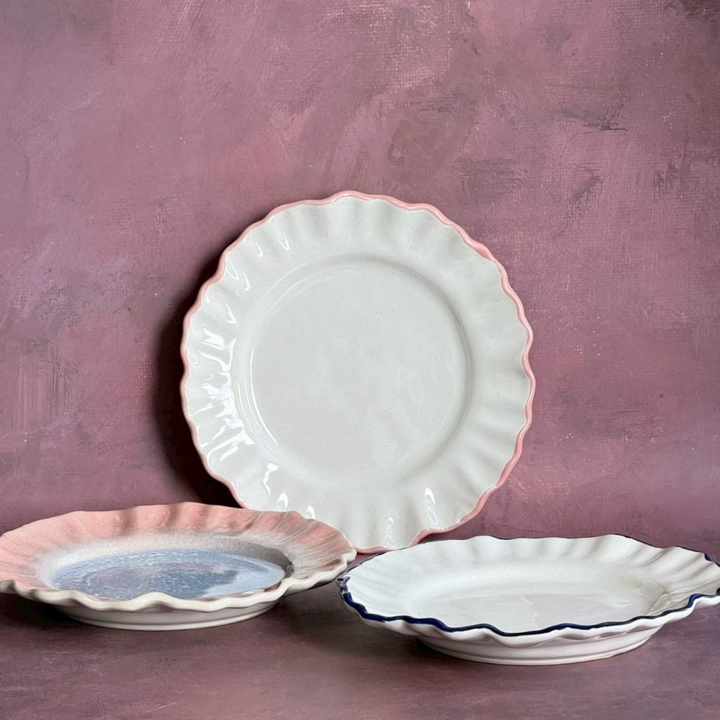 จานเซรามิค จานแบ่ง จานขอบหยัก ขนาด 8.25 นิ้ว Side Plate Ceramic *อ่านคำอธิบายก่อนสั่งซื้อ* เข้าไมโครเวฟได้ - AT1CERAMIC