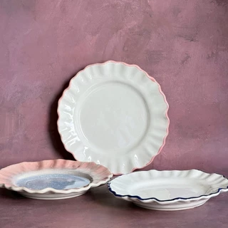 จานเซรามิค จานแบ่ง จานขอบหยัก ขนาด 8.25 นิ้ว Side Plate Ceramic *อ่านคำอธิบายก่อนสั่งซื้อ* เข้าไมโครเวฟได้ - AT1CERAMIC